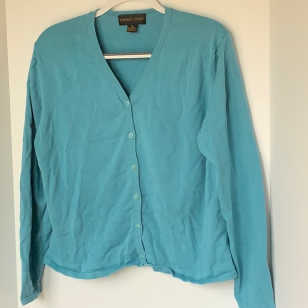 Blue button up light cardigan sweater